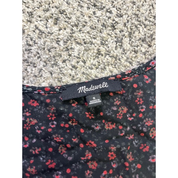 Madewell Easy Midi Dress in Fieldwalk Floral Women's S Pockets Black Red - Picture 6 of 12